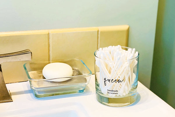 Tips to clean & repurpose your candle | Prosperity Candle She Inspires Candle reused as a qtips container